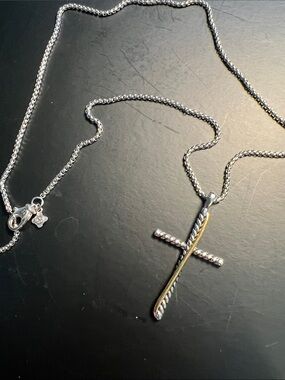 Two-Tone Cross Pendant Necklace - Silver & Gold